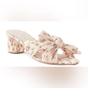 Loeffler Randall Emilia Cream and Pink Floral Bow Block Sandals